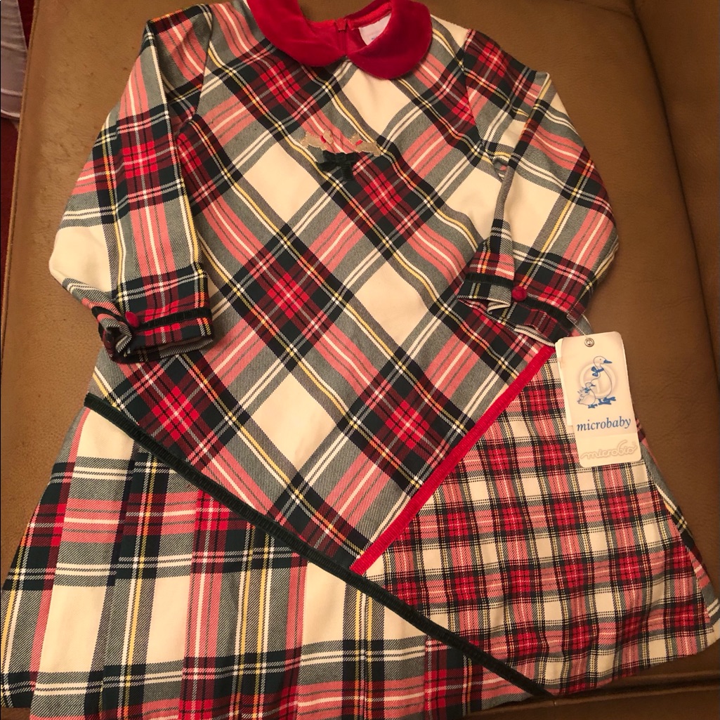 Nwt Girls Microbaby Red  Green Plaid Dress Size 3a